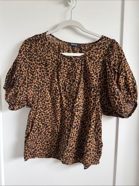 Madewell Black & Brown Leopard Puff Sleeve Button-Front Blouse
